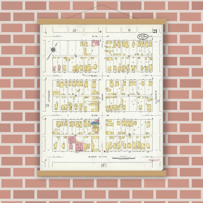 Old map wall art mockup — magnetic wood frame on brick wall — Sanborn Fire Insurance Map from Peru, Miami County, Indiana (1920), Sheet #0021