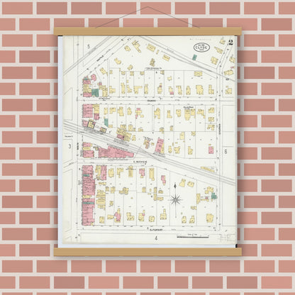 Old map wall art mockup — magnetic wood frame on brick wall — Sanborn Fire Insurance Map from Clyde, Sandusky County, Ohio (1906), Sheet #0002