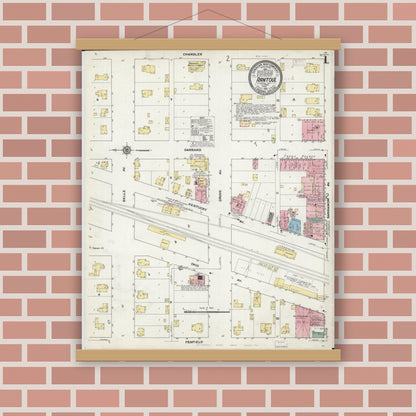 Old map wall art mockup — magnetic wood frame on brick wall — Sanborn Fire Insurance Map from Rantoul, Champaign County, Illinois (1910), Sheet #0001
