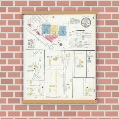 Old map wall art mockup — magnetic wood frame on brick wall — Sanborn Fire Insurance Map from Chatfield, Fillmore And Olmsted Counties, Minnesota (1910) - Complete Map Set