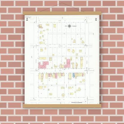 Old map wall art mockup — magnetic wood frame on brick wall — Sanborn Fire Insurance Map from Greenwood, Clark County, Wisconsin (1940), Sheet #0002