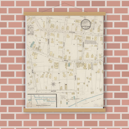 Old map wall art mockup — magnetic wood frame on brick wall — Sanborn Fire Insurance Map from Vineyard Haven, Dukes County, Massachusetts (1887), Sheet #0001