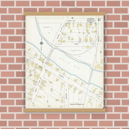 Old map wall art mockup — magnetic wood frame on brick wall — Sanborn Fire Insurance Map from Oconto, Oconto County, Wisconsin (1911), Sheet #0017