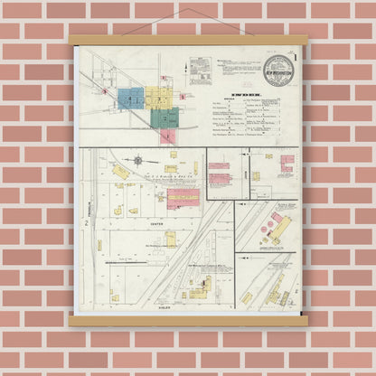 Old map wall art mockup — magnetic wood frame on brick wall — Sanborn Fire Insurance Map from New Washington, Crawford County, Ohio (1911), Sheet #0001