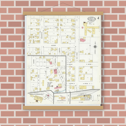 Old map wall art mockup — magnetic wood frame on brick wall — Sanborn Fire Insurance Map from Versailles, Darke County, Ohio (1911), Sheet #0004