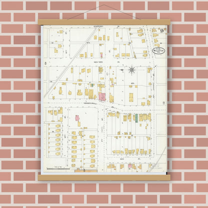 Old map wall art mockup — magnetic wood frame on brick wall — Sanborn Fire Insurance Map from Wellston, Jackson County, Ohio (1904), Sheet #0009