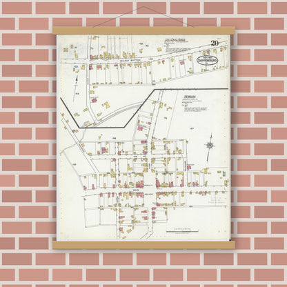 Old map wall art mockup — magnetic wood frame on brick wall — Sanborn Fire Insurance Map from Shippensburg, Cumberland And Franklin Counties, Pennsylvania (1921), Sheet #0020
