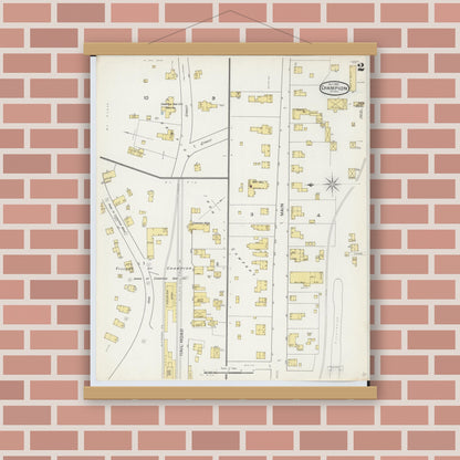 Old map wall art mockup — magnetic wood frame on brick wall — Sanborn Fire Insurance Map from Champion, Marquette County, Michigan (1892), Sheet #0002