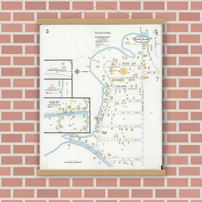 Old map wall art mockup — magnetic wood frame on brick wall — Sanborn Fire Insurance Map from Buckeye Lake, Licking County, Ohio (1929), Sheet #0005