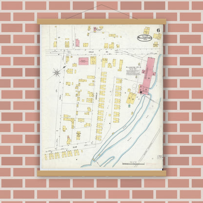 Old map wall art mockup — magnetic wood frame on brick wall — Sanborn Fire Insurance Map from Williamstown, Berkshire County, Massachusetts (1908), Sheet #0006