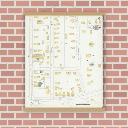 Old map wall art mockup — magnetic wood frame on brick wall — Sanborn Fire Insurance Map from Stoughton, Norfolk County, Massachusetts (1901), Sheet #0006