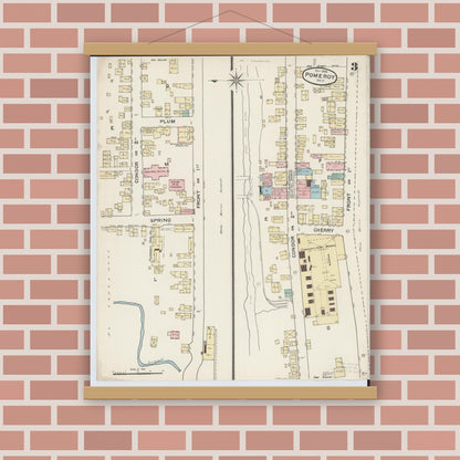 Old map wall art mockup — magnetic wood frame on brick wall — Sanborn Fire Insurance Map from Pomeroy, Meigs County, Ohio (1888), Sheet #0003