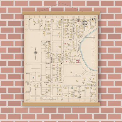 Old map wall art mockup — magnetic wood frame on brick wall — Sanborn Fire Insurance Map from Lakeland, Polk County, Florida (1922), Sheet #0021