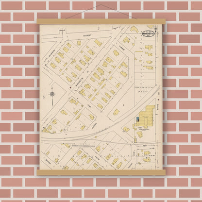 Old map wall art mockup — magnetic wood frame on brick wall — Sanborn Fire Insurance Map from Marinette, Marinette County, Wisconsin (1921), Sheet #0007
