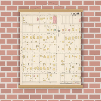 Old map wall art mockup — magnetic wood frame on brick wall — Sanborn Fire Insurance Map from El Centro, Imperial County, California (1914), Sheet #0011