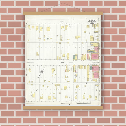 Old map wall art mockup — magnetic wood frame on brick wall — Sanborn Fire Insurance Map from Uvalde, Uvalde County, Texas (1910), Sheet #0003