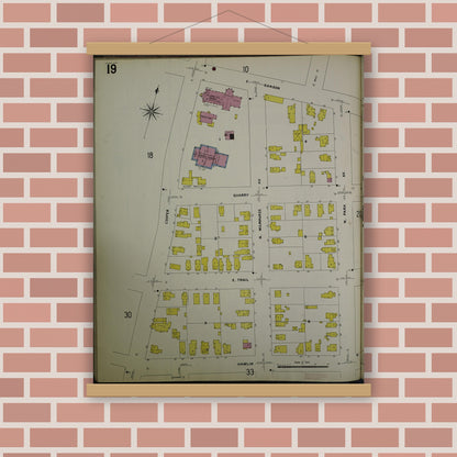 Old map wall art mockup — magnetic wood frame on brick wall — Sanborn Fire Insurance Map from Jackson, Jackson County, Michigan (1907), Sheet #0019