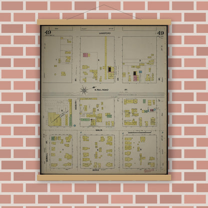 Old map wall art mockup — magnetic wood frame on brick wall — Sanborn Fire Insurance Map from New Jersey Coast, New Jersey Coast, New Jersey (1890), Sheet #0049