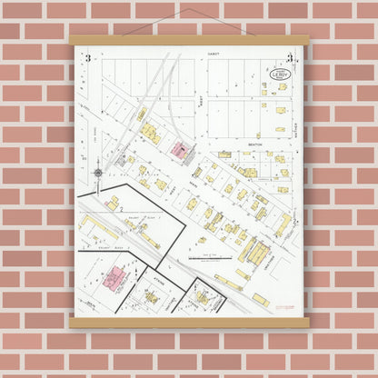 Old map wall art mockup — magnetic wood frame on brick wall — Sanborn Fire Insurance Map from Le Roy, Mower County, Minnesota (1927), Sheet #0003