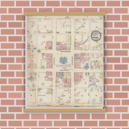 Old map wall art mockup — magnetic wood frame on brick wall — Sanborn Fire Insurance Map from McKinney, Collin County, Texas (1885) - Complete Map Set