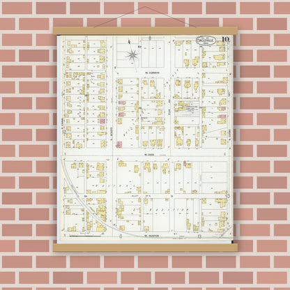 Old map wall art mockup — magnetic wood frame on brick wall — Sanborn Fire Insurance Map from Circleville, Pickaway County, Ohio (1899), Sheet #0010