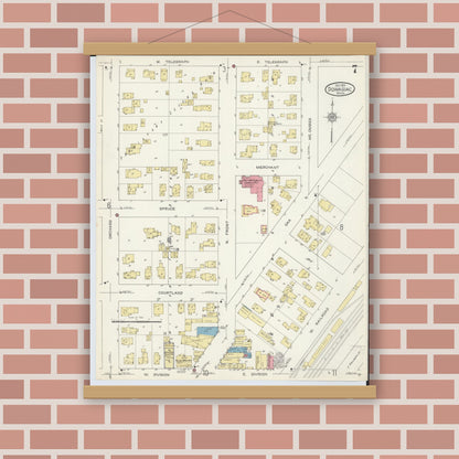 Old map wall art mockup — magnetic wood frame on brick wall — Sanborn Fire Insurance Map from Dowagiac, Cass County, Michigan (1913), Sheet #0007