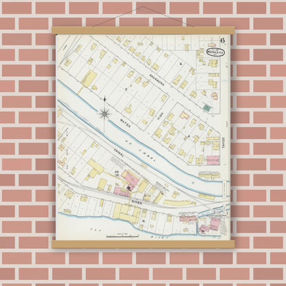 Old map wall art mockup — magnetic wood frame on brick wall — Sanborn Fire Insurance Map from Menasha, Winnebago County, Wisconsin (1891), Sheet #0006