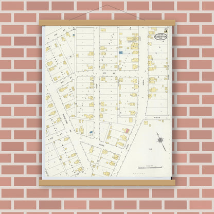 Old map wall art mockup — magnetic wood frame on brick wall — Sanborn Fire Insurance Map from Kingston, Ross County, Ohio (1915), Sheet #0005