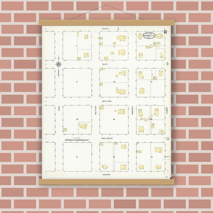 Old map wall art mockup — magnetic wood frame on brick wall — Sanborn Fire Insurance Map from Henrietta, Clay County, Texas (1912), Sheet #0008