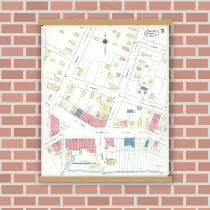 Old map wall art mockup — magnetic wood frame on brick wall — Sanborn Fire Insurance Map from Dundee, Monroe County, Michigan (1923), Sheet #0003