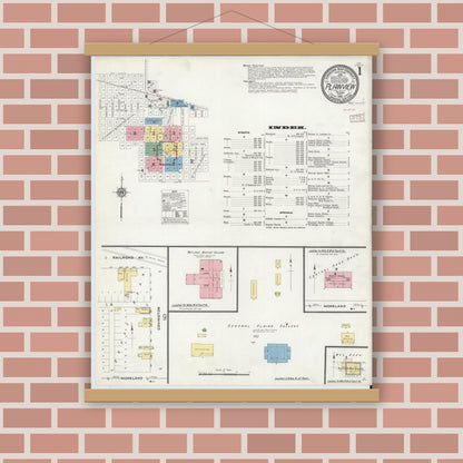 Old map wall art mockup — magnetic wood frame on brick wall — Sanborn Fire Insurance Map from Plainview, Hale County, Texas (1910) - Complete Map Set