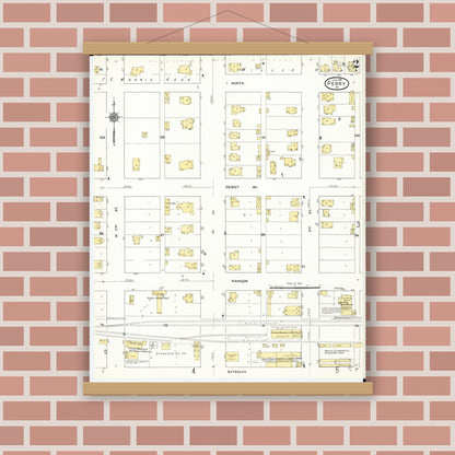Old map wall art mockup — magnetic wood frame on brick wall — Sanborn Fire Insurance Map from Perry, Dallas County, Iowa (1911), Sheet #0002