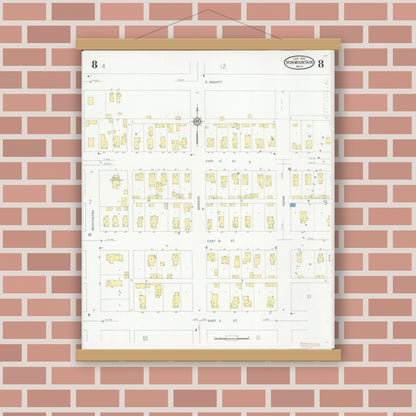Old map wall art mockup — magnetic wood frame on brick wall — Sanborn Fire Insurance Map from Iron Mountain, Dickinson County, Michigan (1930), Sheet #0008