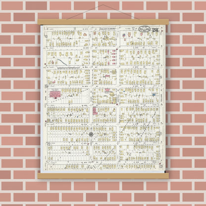 Old map wall art mockup — magnetic wood frame on brick wall — Sanborn Fire Insurance Map from Holland, Ottawa County, Michigan (1916), Sheet #0028