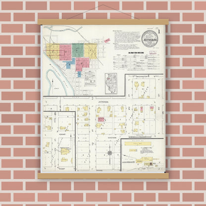 Old map wall art mockup — magnetic wood frame on brick wall — Sanborn Fire Insurance Map from Keithsburg, Mercer County, Illinois (1913) - Complete Map Set