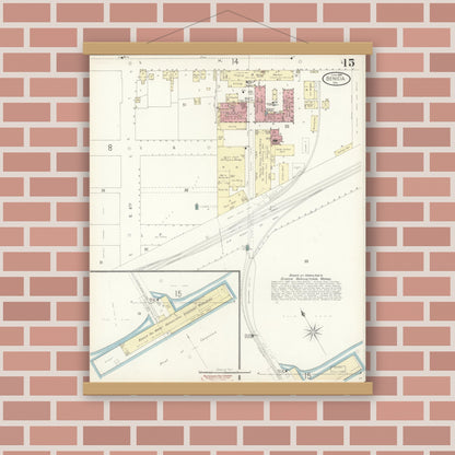 Old map wall art mockup — magnetic wood frame on brick wall — Sanborn Fire Insurance Map from Benicia, Solano County, California (1899), Sheet #0015