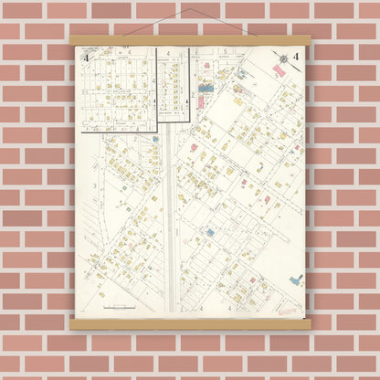 Old map wall art mockup — magnetic wood frame on brick wall — Sanborn Fire Insurance Map from Sullivan, Franklin County, Missouri (1936), Sheet #0004