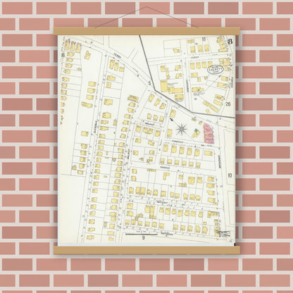 Old map wall art mockup — magnetic wood frame on brick wall — Sanborn Fire Insurance Map from Everett, Middlesex County, Massachusetts (1903), Sheet #0008