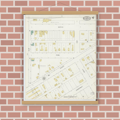 Old map wall art mockup — magnetic wood frame on brick wall — Sanborn Fire Insurance Map from Kalkaska, Kalkaska County, Michigan (1894), Sheet #0004