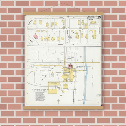Old map wall art mockup — magnetic wood frame on brick wall — Sanborn Fire Insurance Map from Escanaba, Delta County, Michigan (1899), Sheet #0015