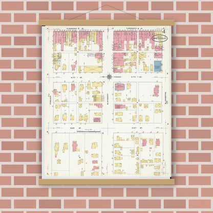 Old map wall art mockup — magnetic wood frame on brick wall — Sanborn Fire Insurance Map from Upper Sandusky, Wyandot County, Ohio (1911), Sheet #0004