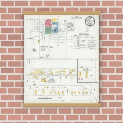 Old map wall art mockup — magnetic wood frame on brick wall — Sanborn Fire Insurance Map from Waverly, Morgan County, Illinois (1901), Sheet #0001