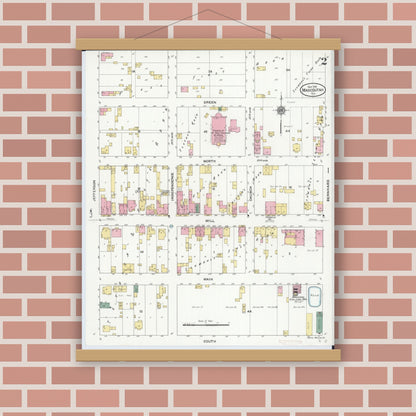 Old map wall art mockup — magnetic wood frame on brick wall — Sanborn Fire Insurance Map from Mascoutah, Saint Clair County, Illinois (1910), Sheet #0002