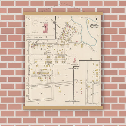 Old map wall art mockup — magnetic wood frame on brick wall — Sanborn Fire Insurance Map from Haverstraw, Rockland County, New York (1921), Sheet #0011