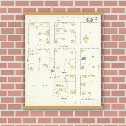 Old map wall art mockup — magnetic wood frame on brick wall — Sanborn Fire Insurance Map from Runge, Karnes County, Texas (1912), Sheet #0002