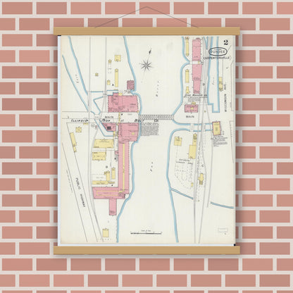 Old map wall art mockup — magnetic wood frame on brick wall — Sanborn Fire Insurance Map from Dundee, Kane County, Illinois (1893), Sheet #0002