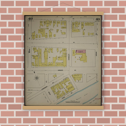 Old map wall art mockup — magnetic wood frame on brick wall — Sanborn Fire Insurance Map from New Jersey Coast, New Jersey Coast, New Jersey (1890), Sheet #0040