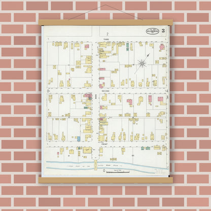 Old map wall art mockup — magnetic wood frame on brick wall — Sanborn Fire Insurance Map from Williamsburg, Clermont County, Ohio (1900), Sheet #0003