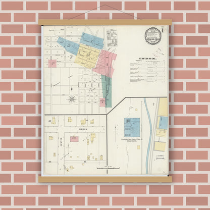 Old map wall art mockup — magnetic wood frame on brick wall — Sanborn Fire Insurance Map from Mineral Point, Iowa County, Wisconsin (1894) - Complete Map Set