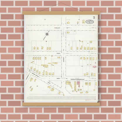 Old map wall art mockup — magnetic wood frame on brick wall — Sanborn Fire Insurance Map from Dunellen, Middlesex County, New Jersey (1910), Sheet #0005